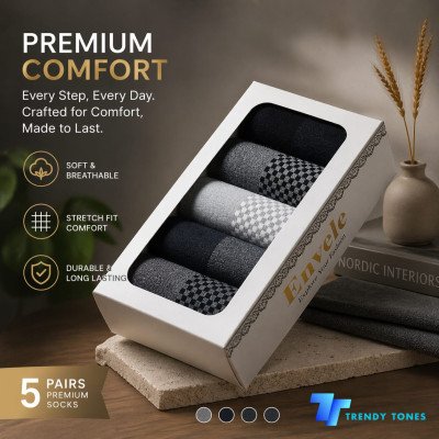 Premium 5 Pair Anti Bacterial Cotton Socks (Semi long)