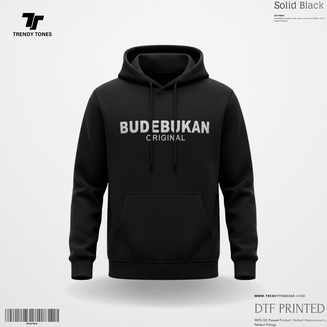 Solid Black Printed Hoodie