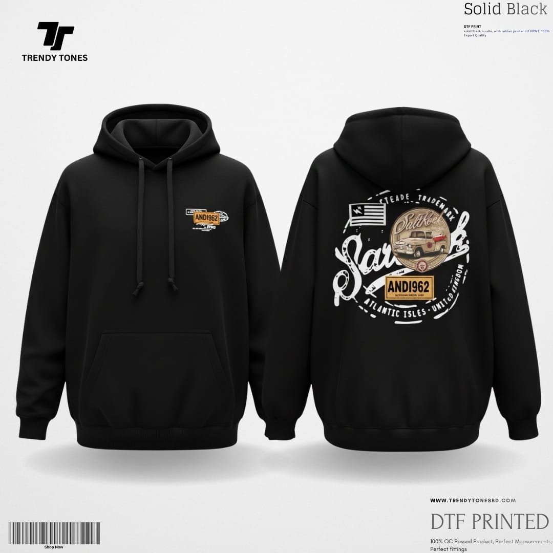 Black Both Side Print Hoodie